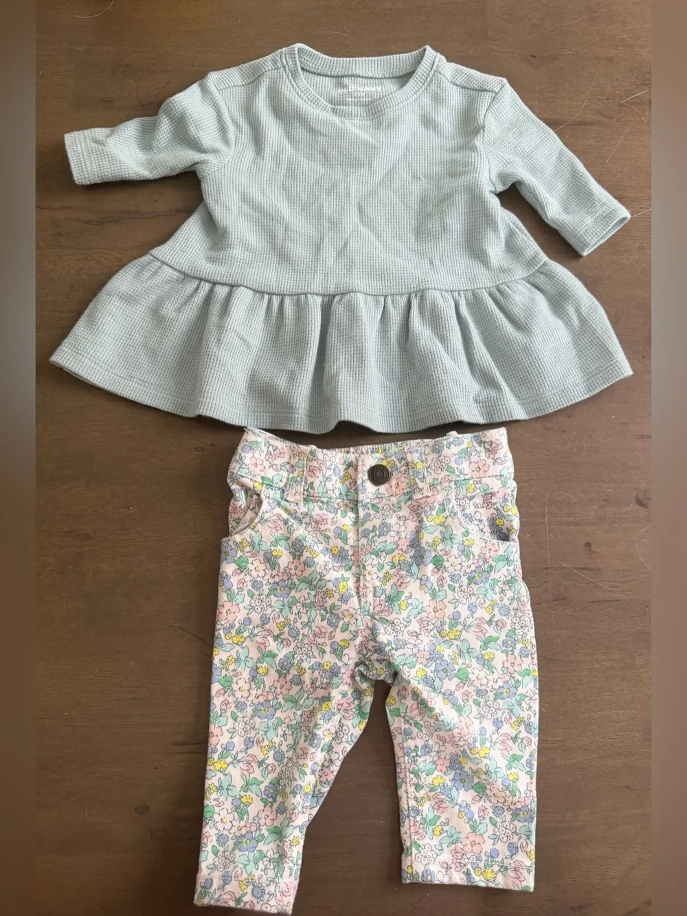 Carter's/Old Navy Baby Girls 3M 2pc Cotton Floral Waffle Top Jeans Set